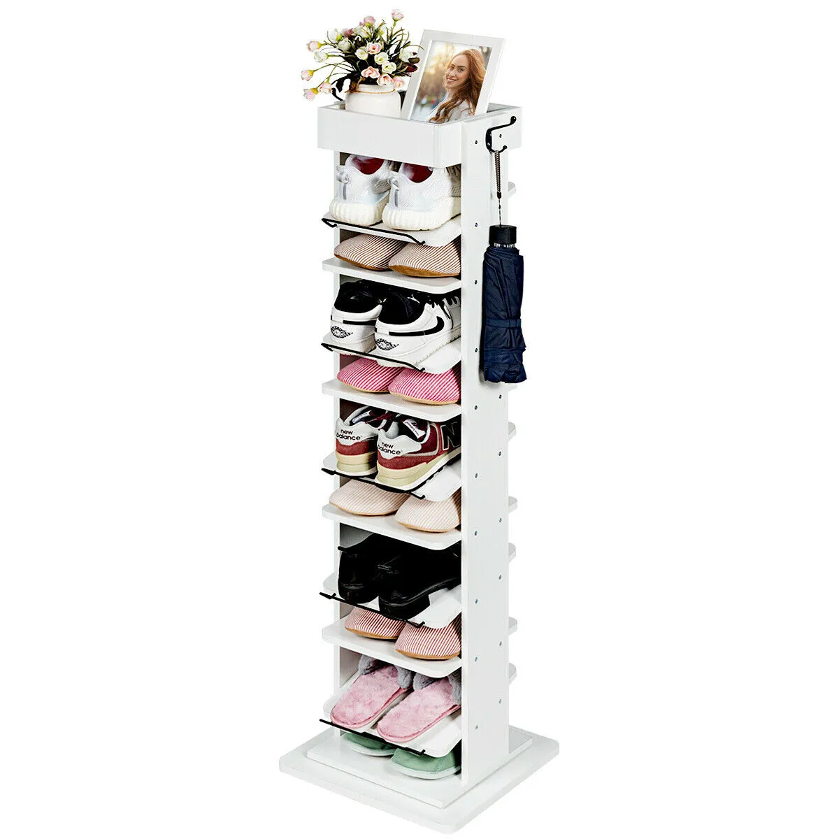 11 Tier 360° Rotating Shoe Organiser with 2 Hooks-White