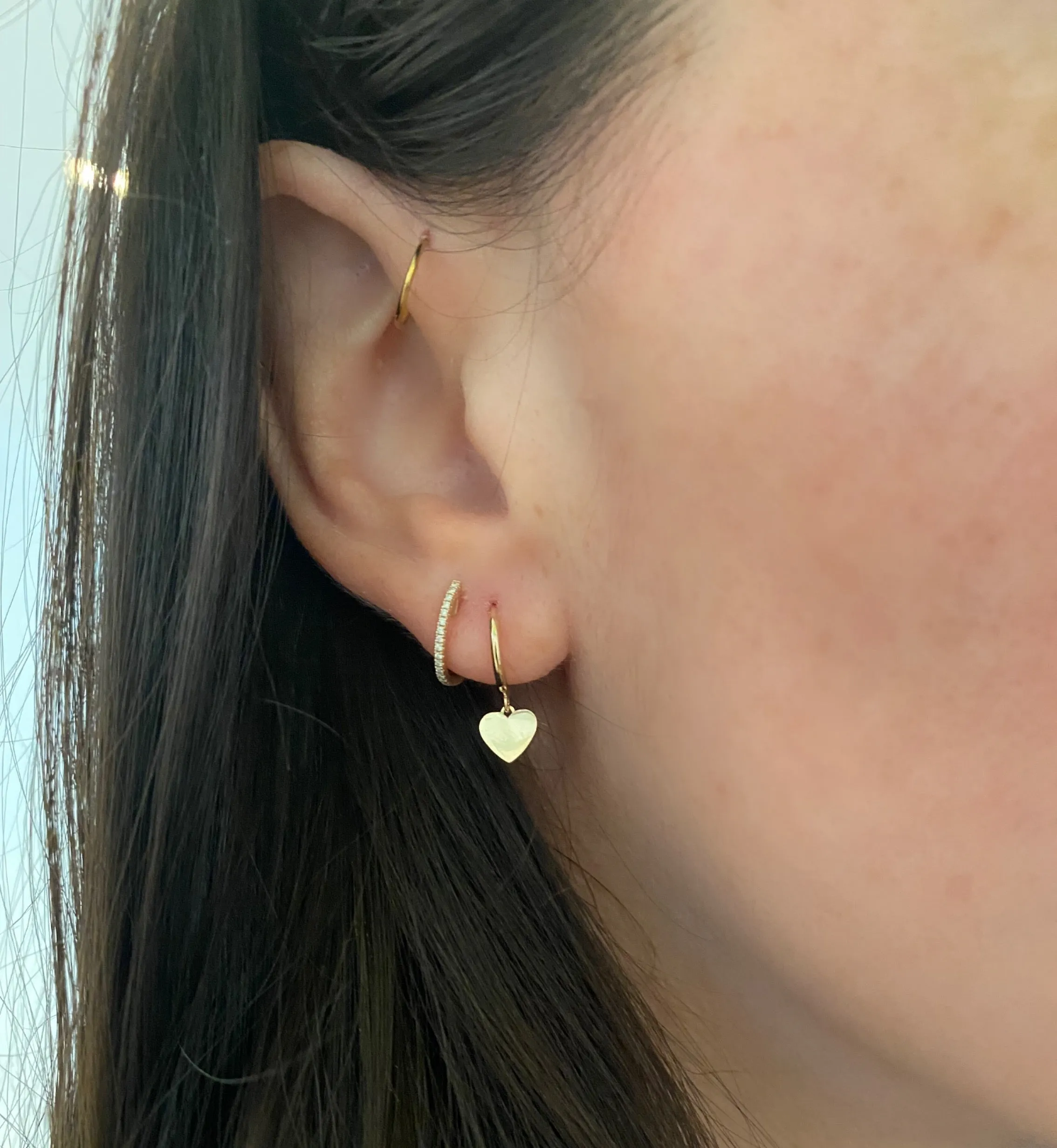 14 Karat Gold Dangling Heart Huggies