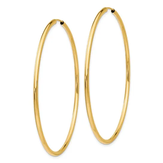 14K Gold 2 mm Wide 60 mm Endless Hoop Earrings