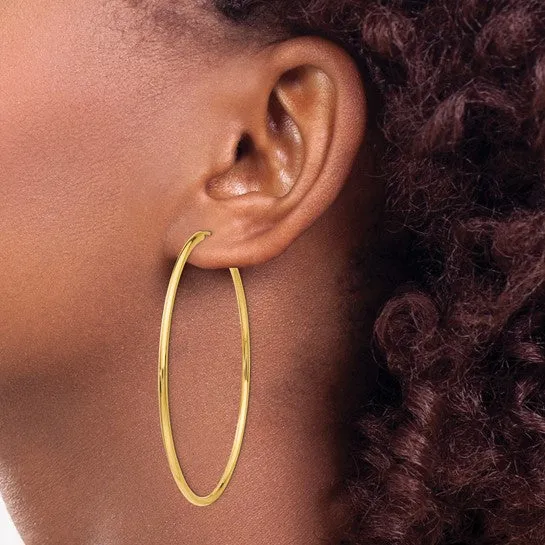 14K Gold 2 mm Wide 60 mm Endless Hoop Earrings