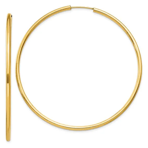 14K Gold 2 mm Wide 60 mm Endless Hoop Earrings
