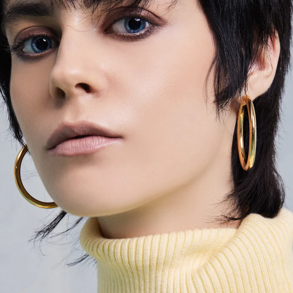 18K Gold Designer Large Thick "The Perfect Hoop®"  Earrings