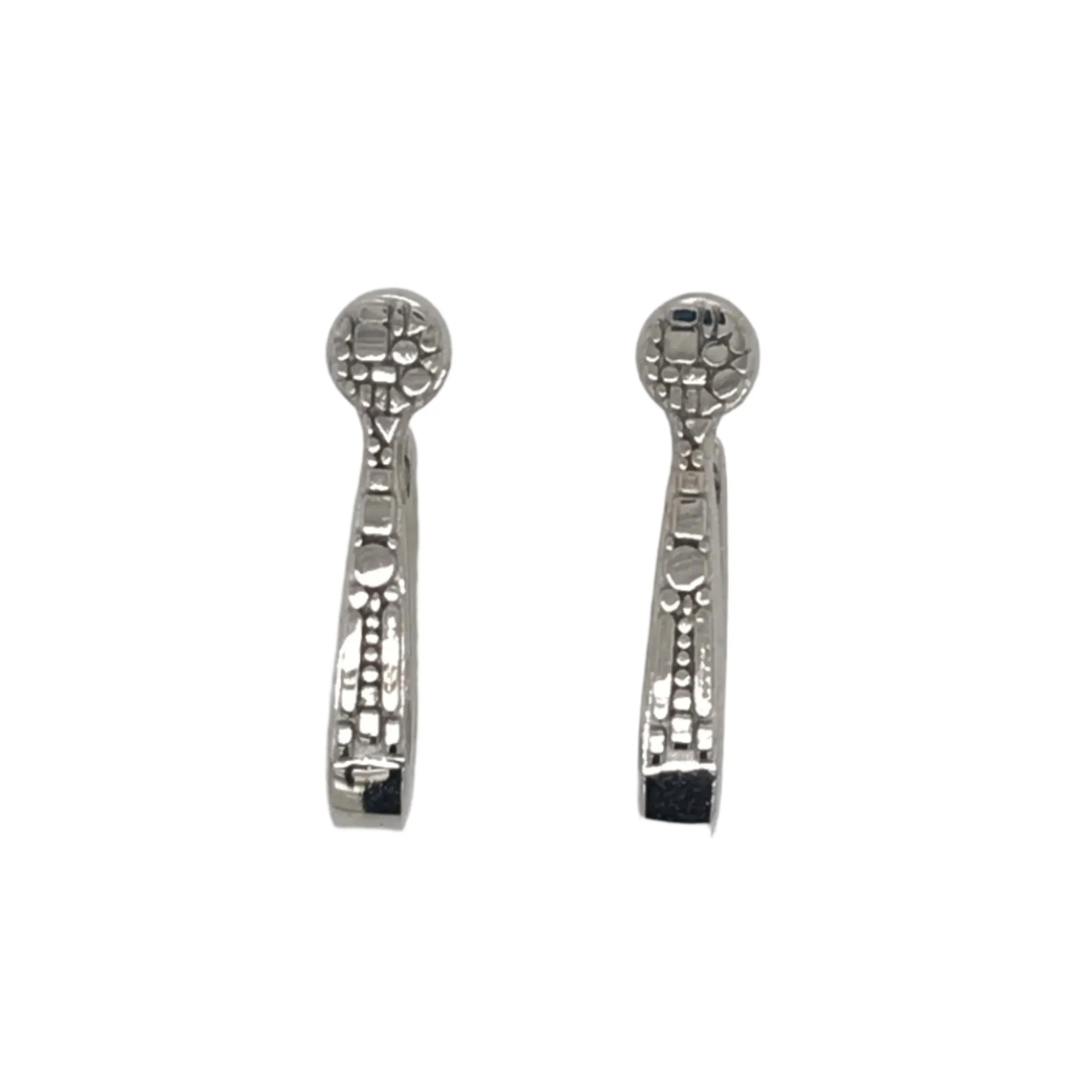 18k White Gold Textured Swoop Hoops