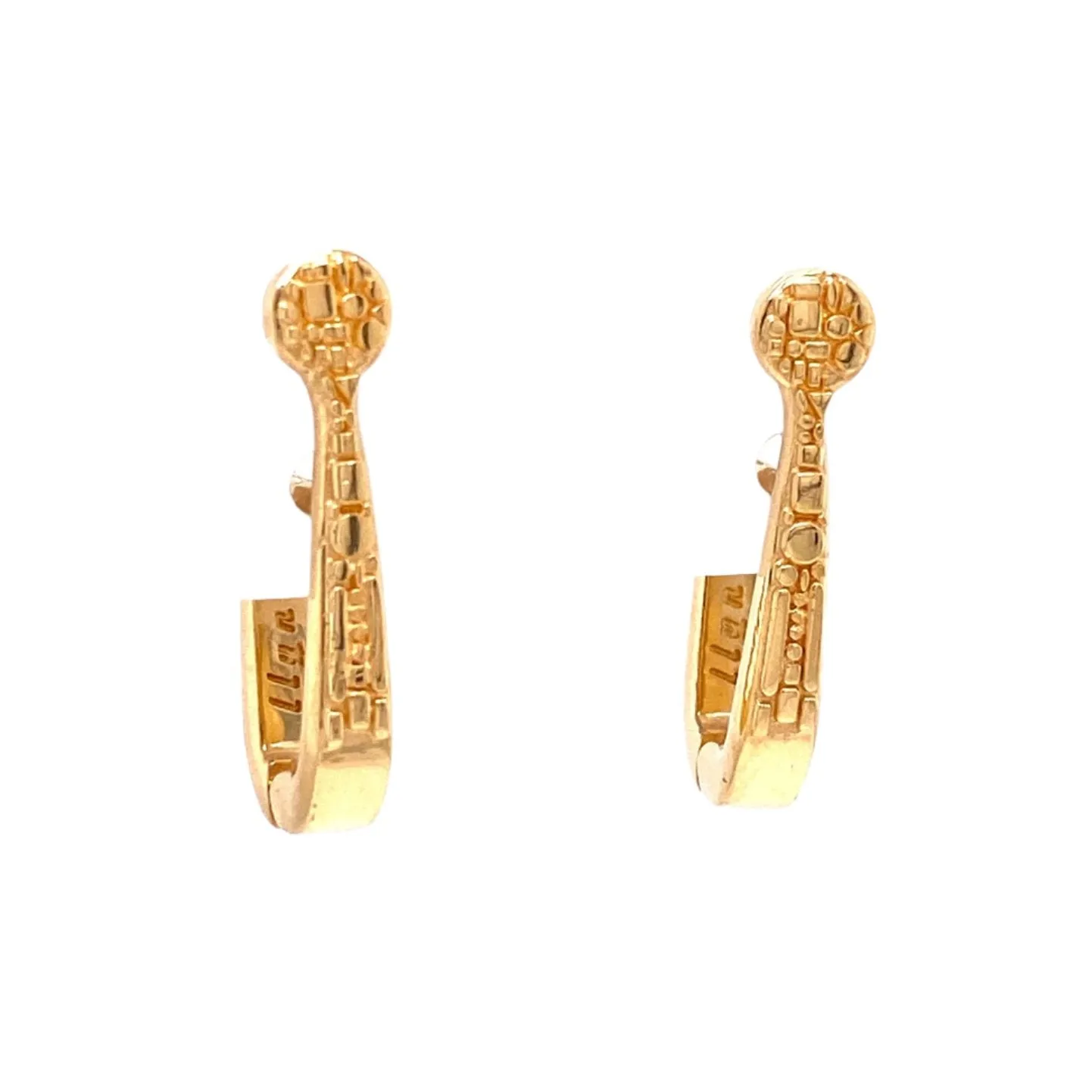 18k Yellow Gold Textured Swoop Hoops
