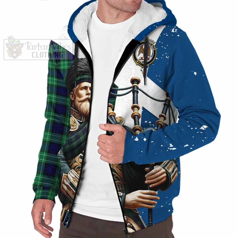Abercrombie Tartan Sherpa Hoodie with Family Crest Scottish Bagpiper Vibes