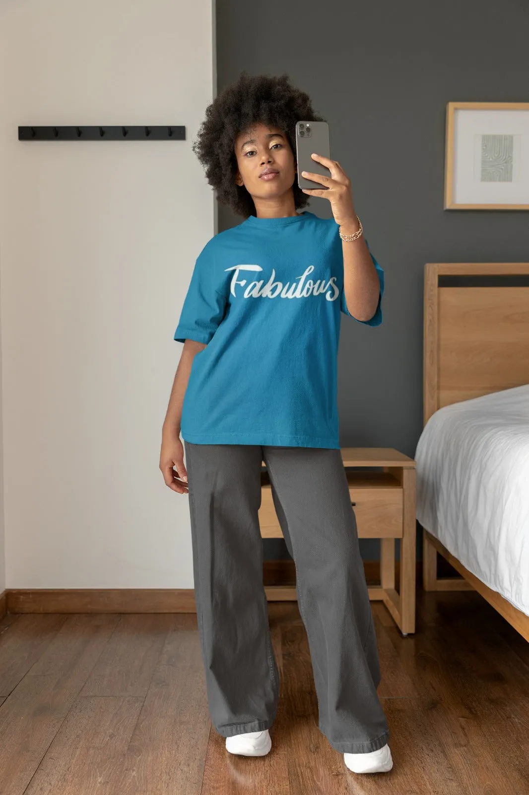 ANGAR Cotton Drop Shoulder FABULOUS Half Sleeves Oversized Fit Printed T-Shirt for Women