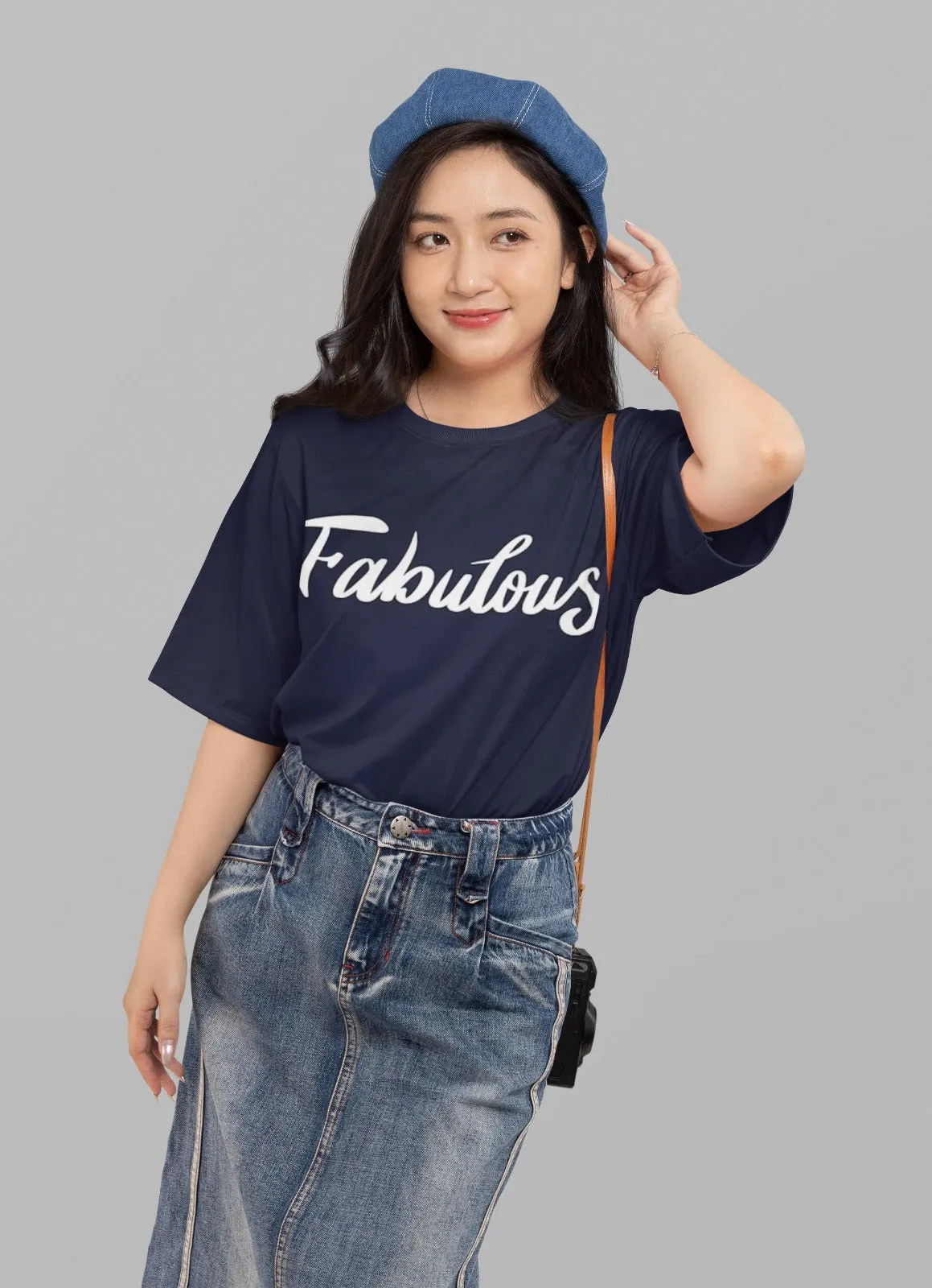 ANGAR Cotton Drop Shoulder FABULOUS Half Sleeves Oversized Fit Printed T-Shirt for Women