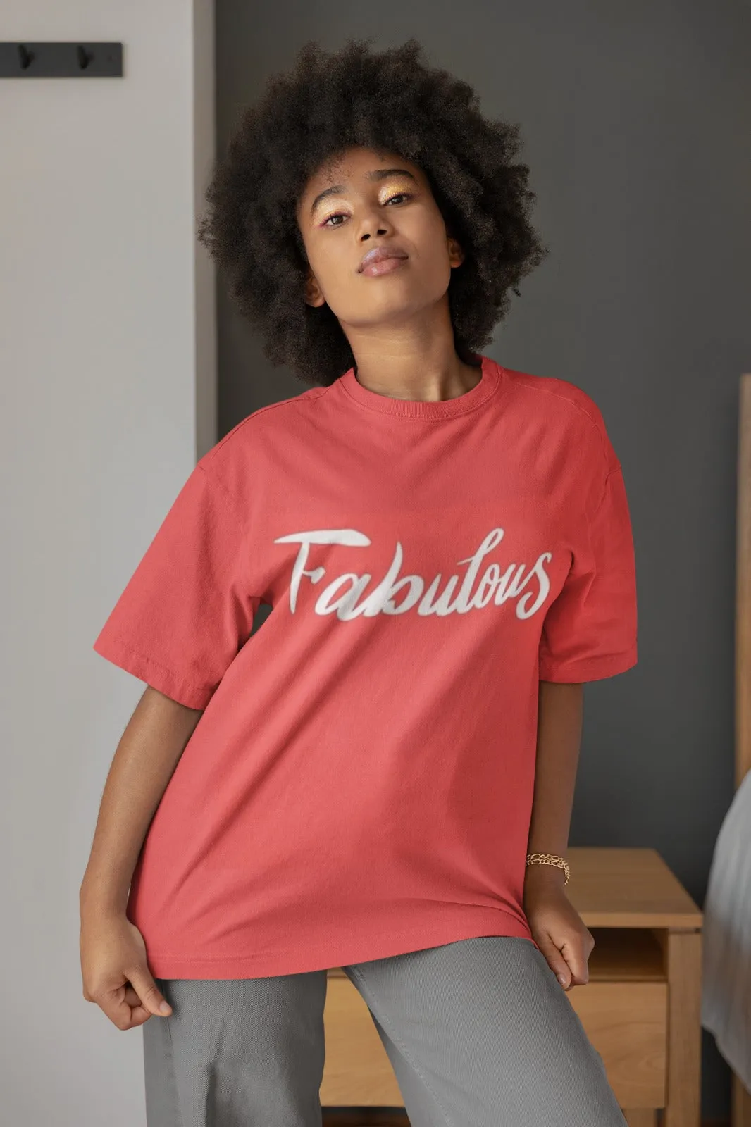 ANGAR Cotton Drop Shoulder FABULOUS Half Sleeves Oversized Fit Printed T-Shirt for Women