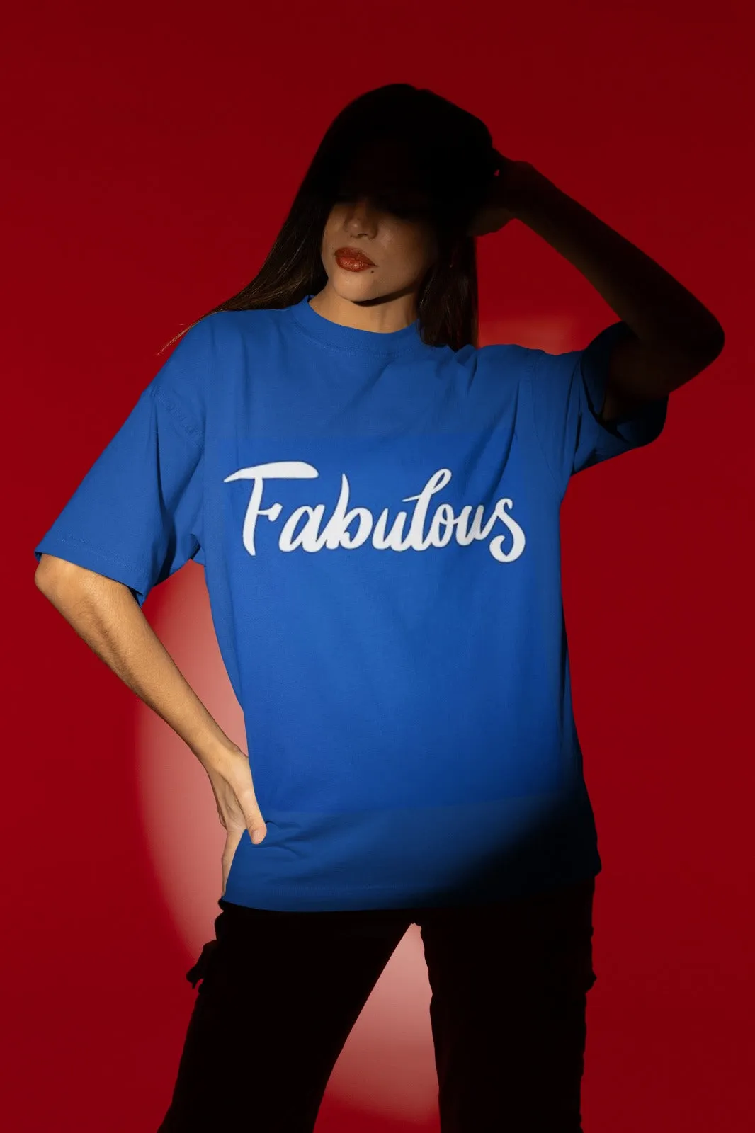 ANGAR Cotton Drop Shoulder FABULOUS Half Sleeves Oversized Fit Printed T-Shirt for Women