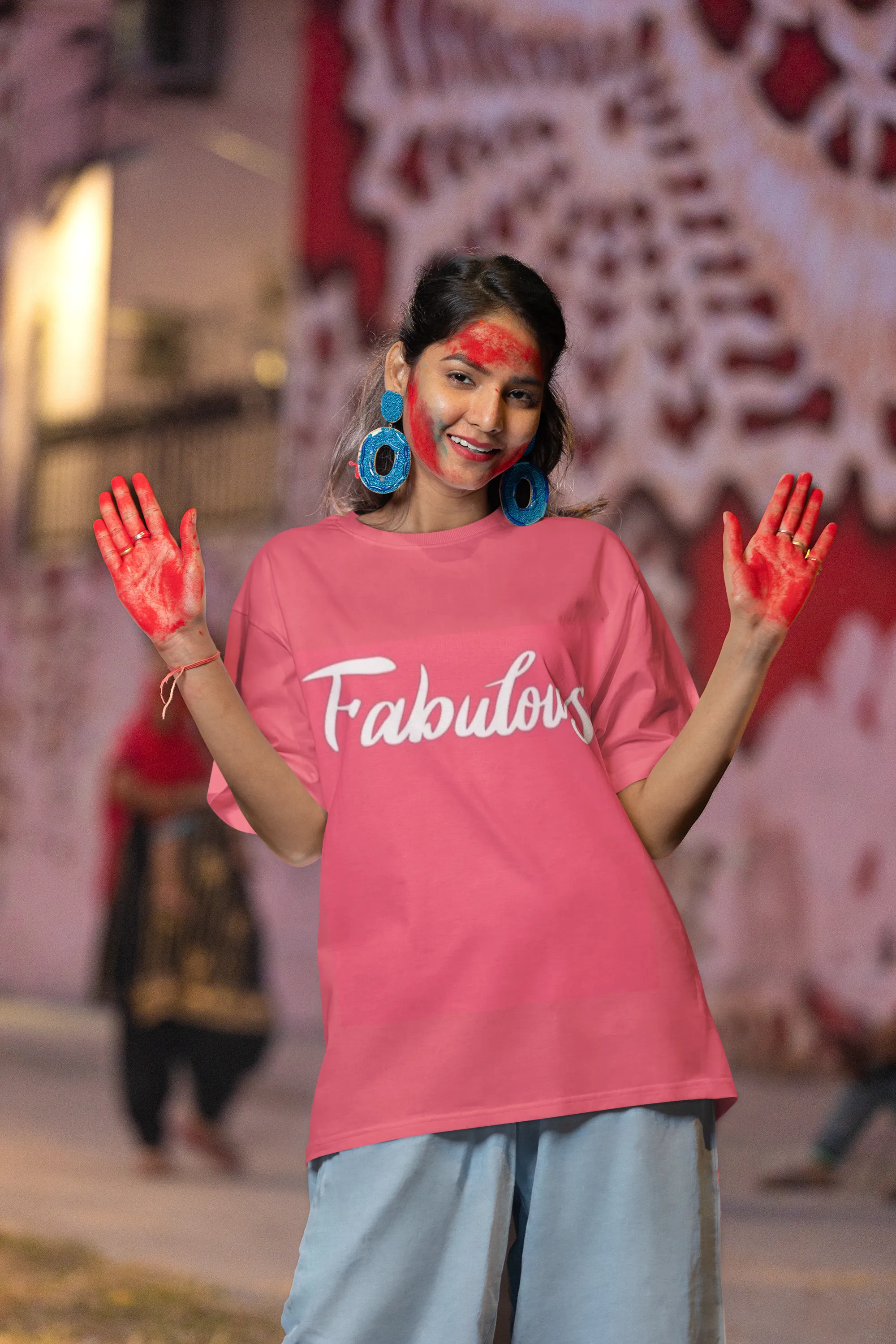 ANGAR Cotton Drop Shoulder FABULOUS Half Sleeves Oversized Fit Printed T-Shirt for Women