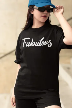 ANGAR Cotton Drop Shoulder FABULOUS Half Sleeves Oversized Fit Printed T-Shirt for Women