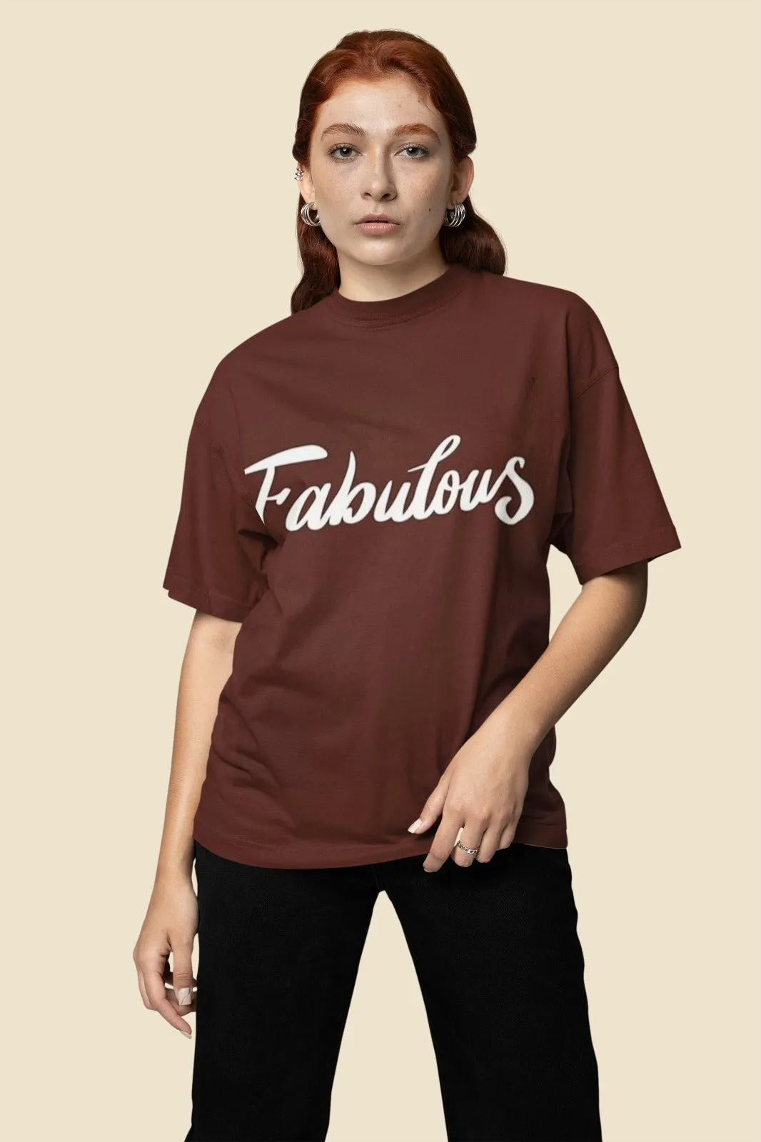ANGAR Cotton Drop Shoulder FABULOUS Half Sleeves Oversized Fit Printed T-Shirt for Women