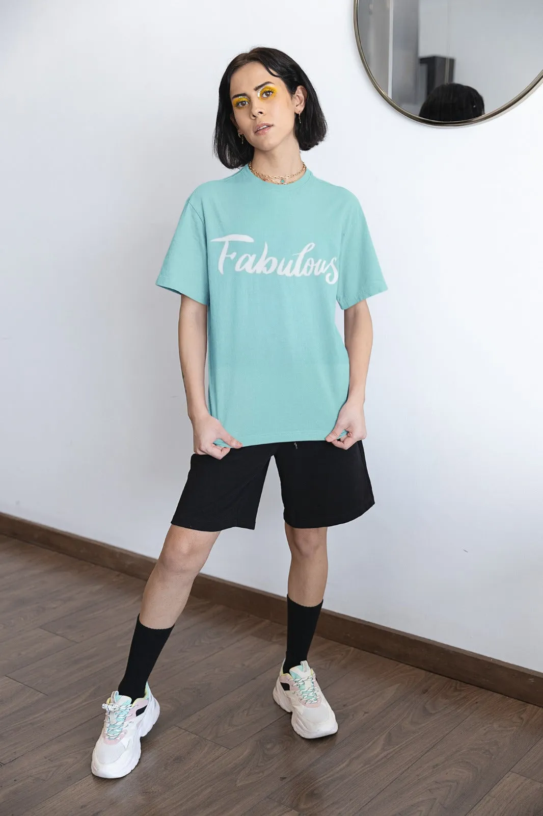 ANGAR Cotton Drop Shoulder FABULOUS Half Sleeves Oversized Fit Printed T-Shirt for Women
