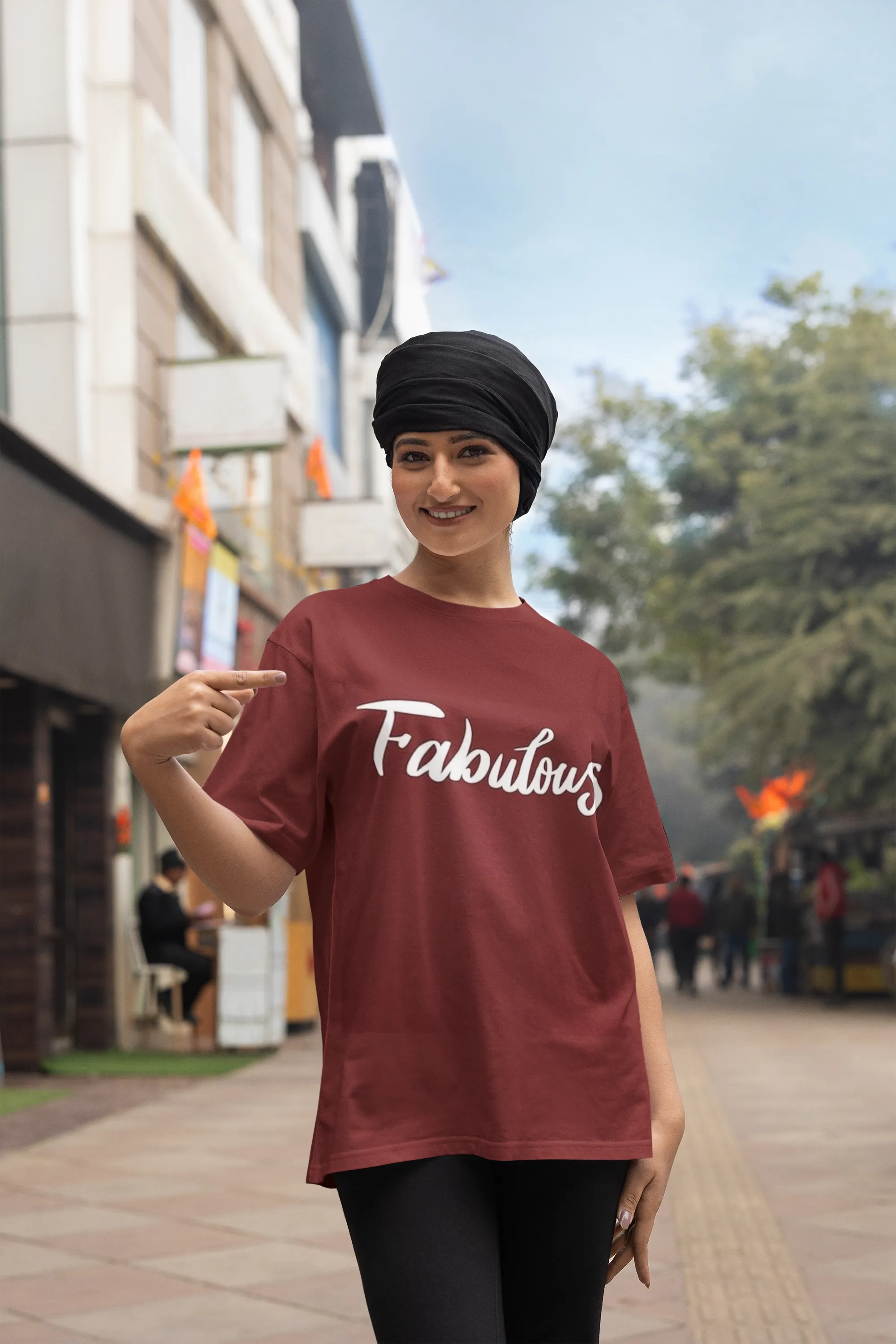 ANGAR Cotton Drop Shoulder FABULOUS Half Sleeves Oversized Fit Printed T-Shirt for Women
