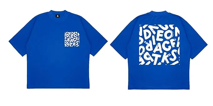 ANGAR Cotton Drop Shoulder Half Sleeves Oversized Fit ABSTRACT Printed T-Shirt for Men