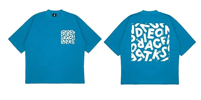 ANGAR Cotton Drop Shoulder Half Sleeves Oversized Fit ABSTRACT Printed T-Shirt for Men