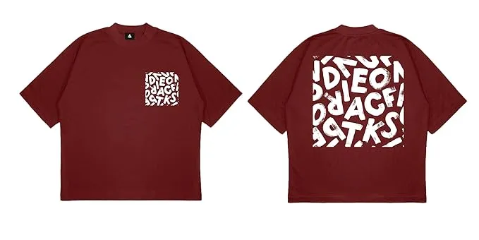 ANGAR Cotton Drop Shoulder Half Sleeves Oversized Fit ABSTRACT Printed T-Shirt for Men
