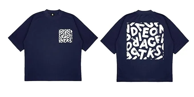 ANGAR Cotton Drop Shoulder Half Sleeves Oversized Fit ABSTRACT Printed T-Shirt for Men