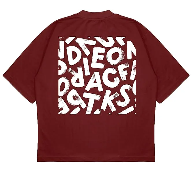 ANGAR Cotton Drop Shoulder Half Sleeves Oversized Fit ABSTRACT Printed T-Shirt for Men