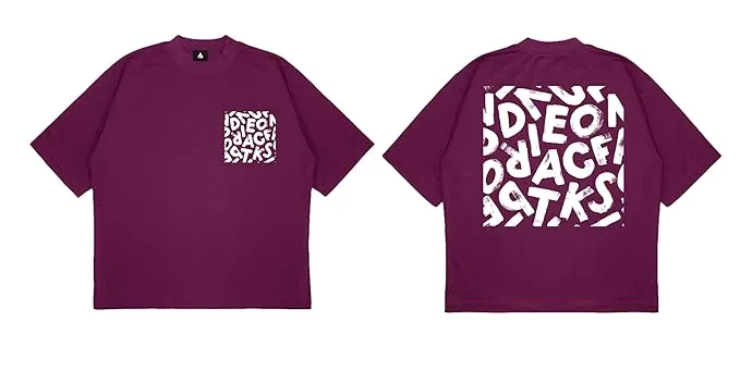 ANGAR Cotton Drop Shoulder Half Sleeves Oversized Fit ABSTRACT Printed T-Shirt for Men