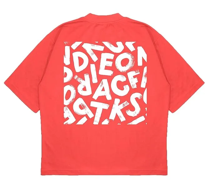 ANGAR Cotton Drop Shoulder Half Sleeves Oversized Fit ABSTRACT Printed T-Shirt for Men