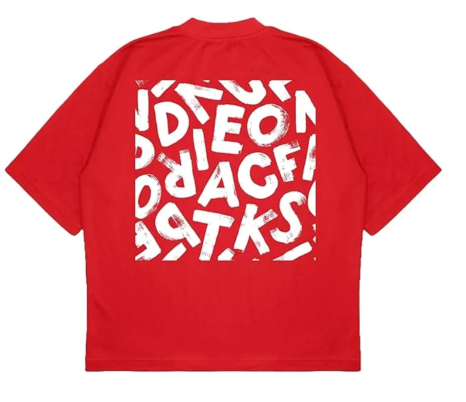 ANGAR Cotton Drop Shoulder Half Sleeves Oversized Fit ABSTRACT Printed T-Shirt for Men