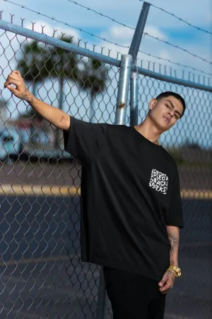 ANGAR Cotton Drop Shoulder Half Sleeves Oversized Fit ABSTRACT Printed T-Shirt for Men