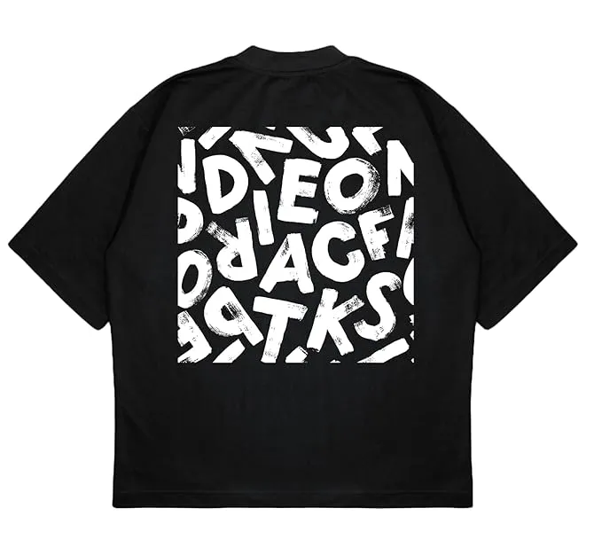 ANGAR Cotton Drop Shoulder Half Sleeves Oversized Fit ABSTRACT Printed T-Shirt for Men