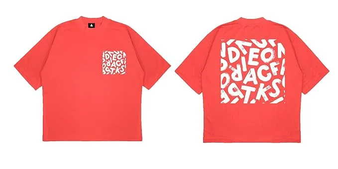 ANGAR Cotton Drop Shoulder Half Sleeves Oversized Fit ABSTRACT Printed T-Shirt for Men