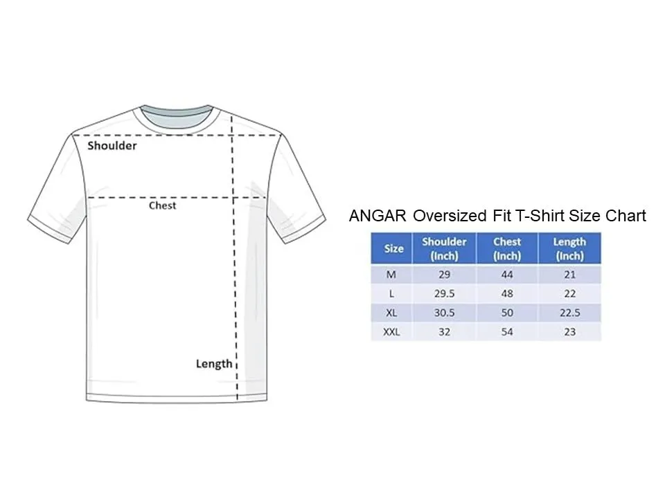 ANGAR Cotton Drop Shoulder Half Sleeves Oversized Fit ABSTRACT Printed T-Shirt for Men