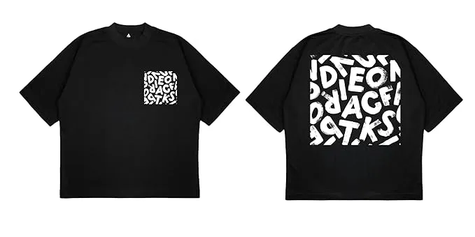 ANGAR Cotton Drop Shoulder Half Sleeves Oversized Fit ABSTRACT Printed T-Shirt for Men
