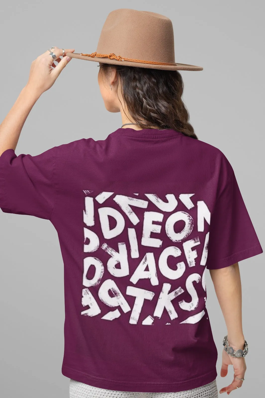 ANGAR Cotton Drop Shoulder Half Sleeves Oversized Fit ABSTRACT Printed T-Shirt for Women