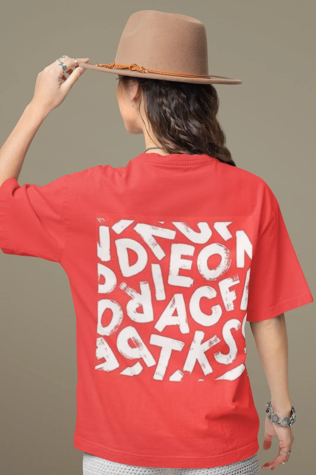 ANGAR Cotton Drop Shoulder Half Sleeves Oversized Fit ABSTRACT Printed T-Shirt for Women