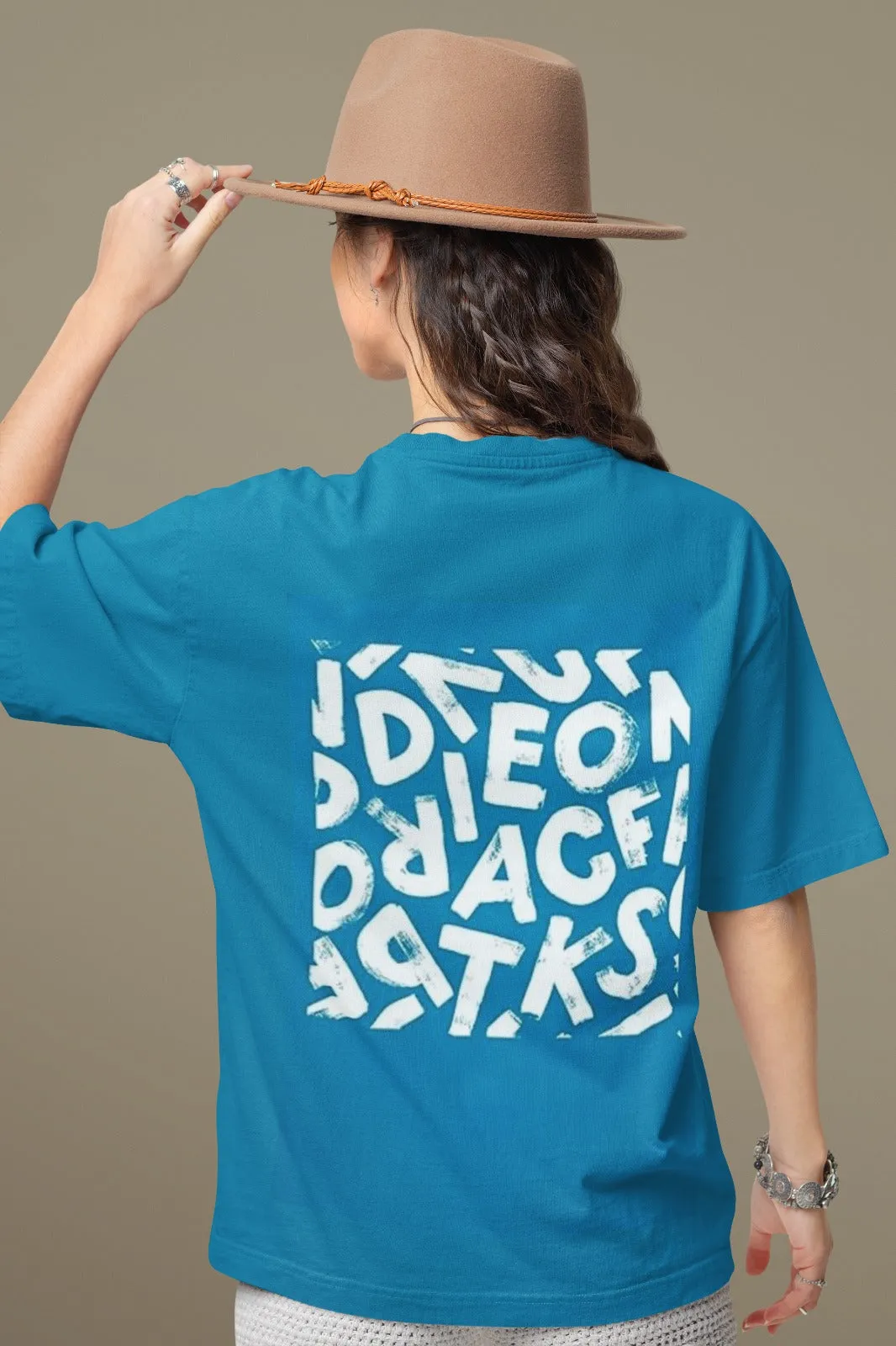 ANGAR Cotton Drop Shoulder Half Sleeves Oversized Fit ABSTRACT Printed T-Shirt for Women