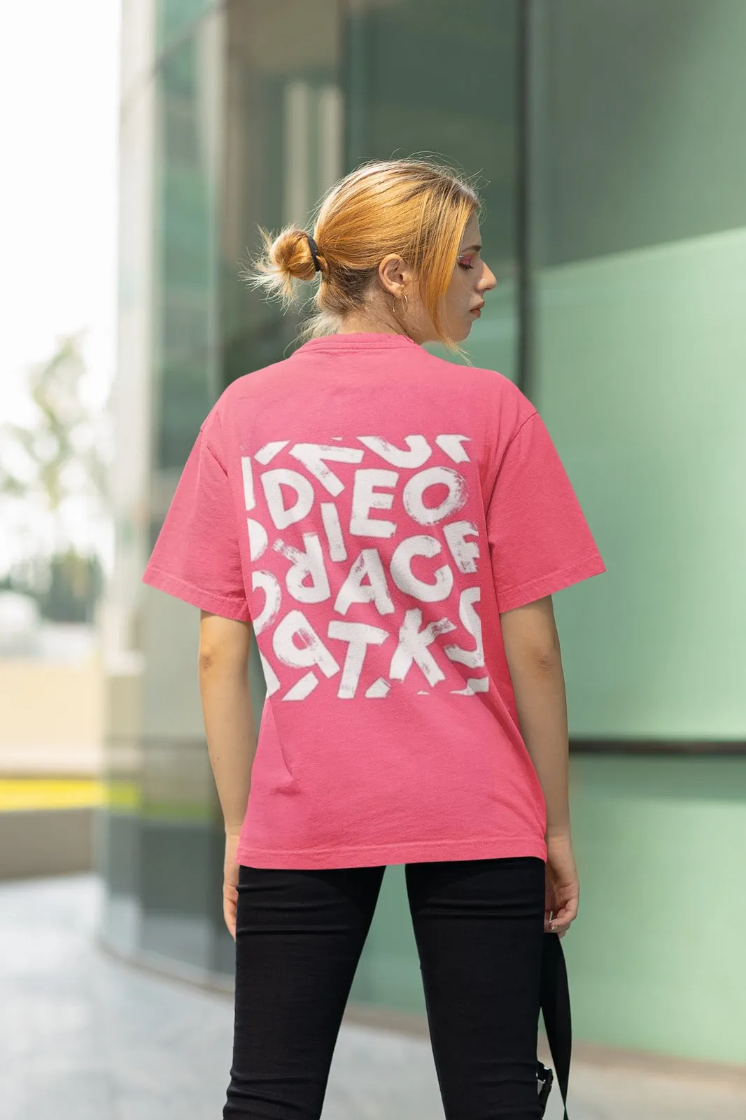 ANGAR Cotton Drop Shoulder Half Sleeves Oversized Fit ABSTRACT Printed T-Shirt for Women