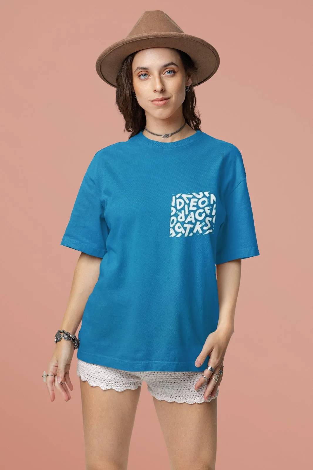 ANGAR Cotton Drop Shoulder Half Sleeves Oversized Fit ABSTRACT Printed T-Shirt for Women