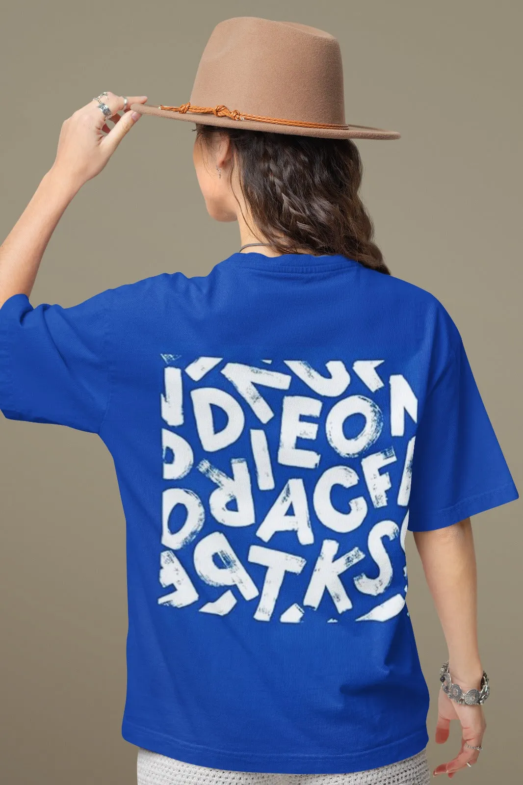 ANGAR Cotton Drop Shoulder Half Sleeves Oversized Fit ABSTRACT Printed T-Shirt for Women
