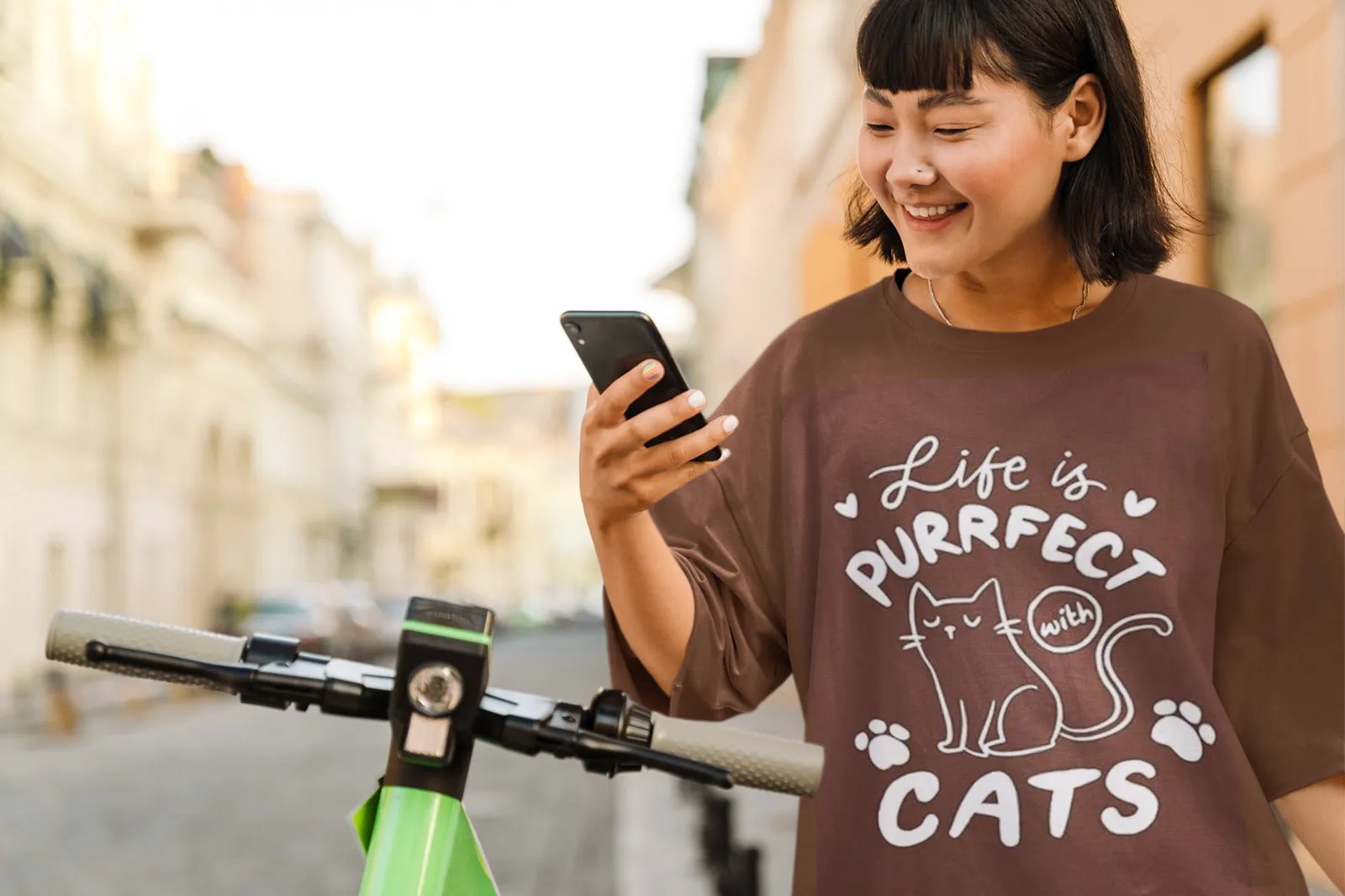 ANGAR Cotton Drop Shoulder Half Sleeves Oversized Fit CATS Printed T-Shirt for Women