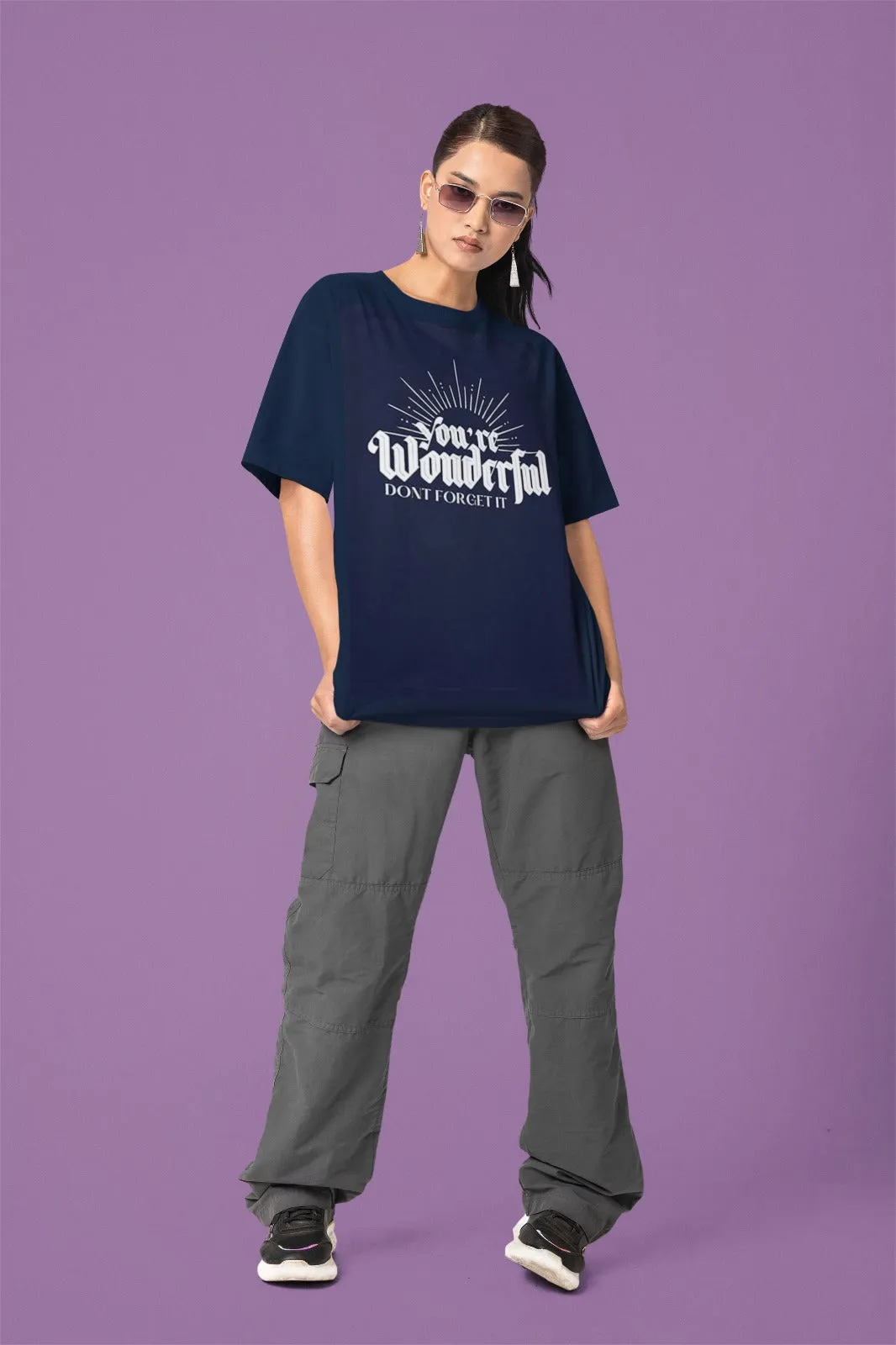 ANGAR Cotton Drop Shoulder Half Sleeves Oversized Fit GREAT Printed T-Shirt for Women