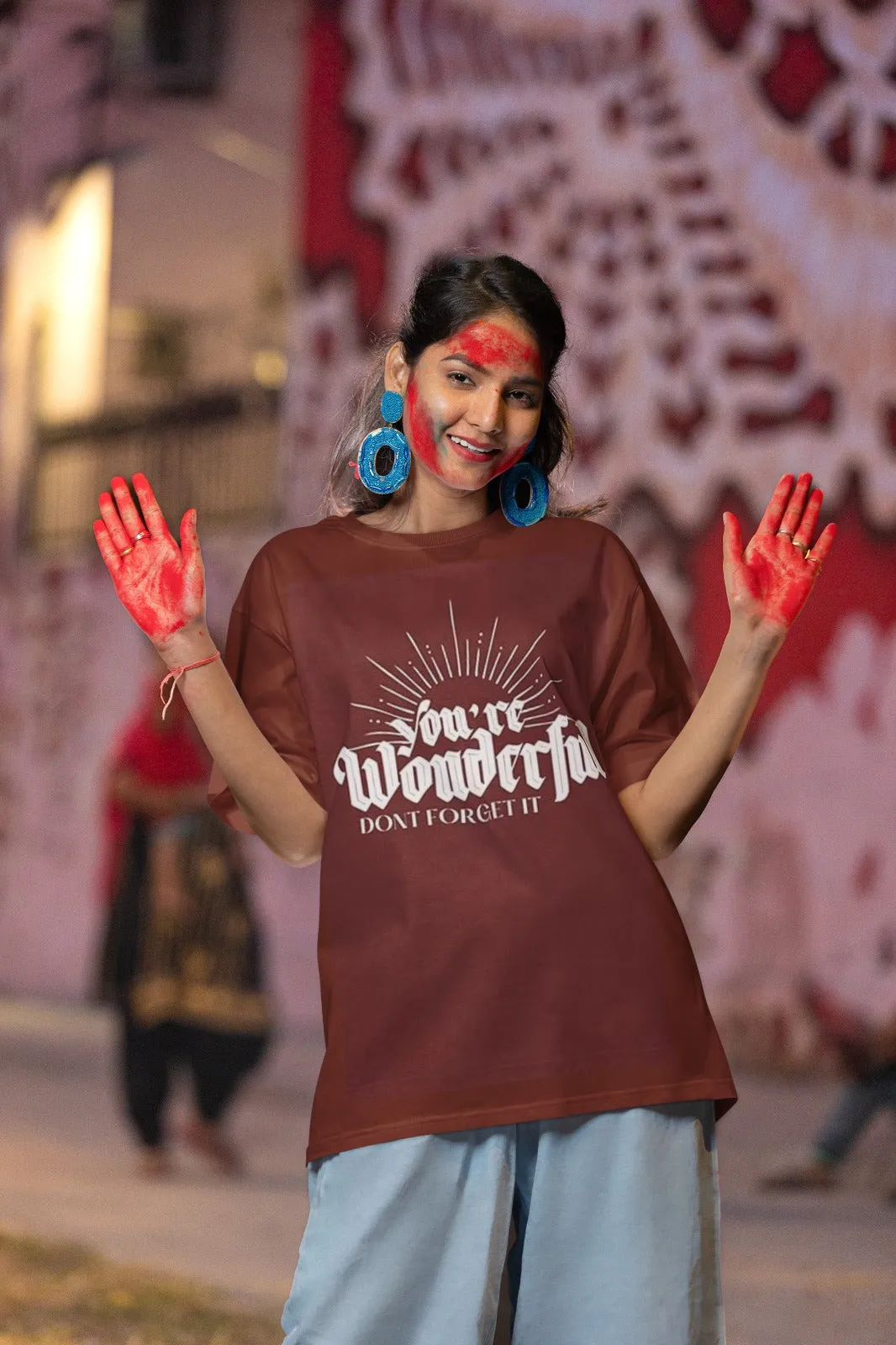 ANGAR Cotton Drop Shoulder Half Sleeves Oversized Fit GREAT Printed T-Shirt for Women