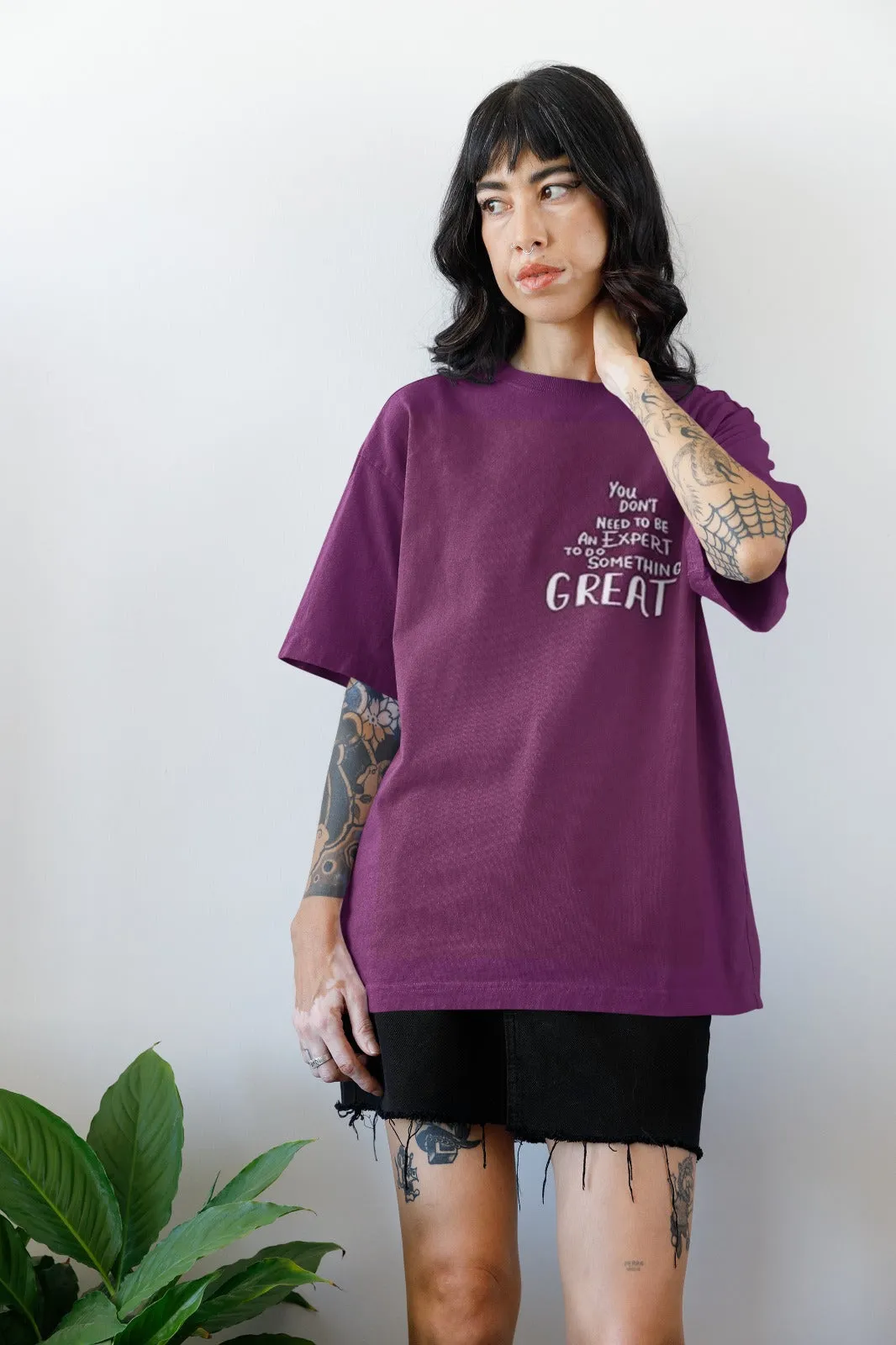 ANGAR Cotton Drop Shoulder Half Sleeves Oversized Fit GREAT Printed T-Shirt for Women