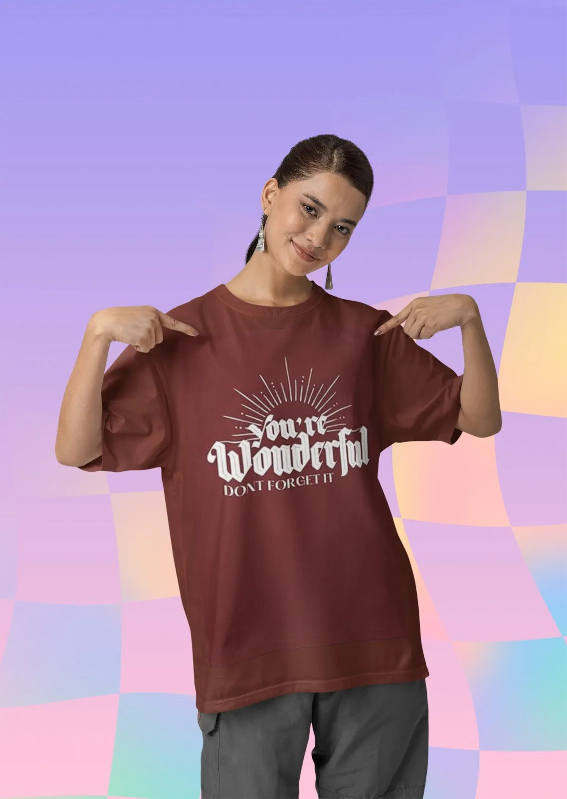 ANGAR Cotton Drop Shoulder Half Sleeves Oversized Fit GREAT Printed T-Shirt for Women