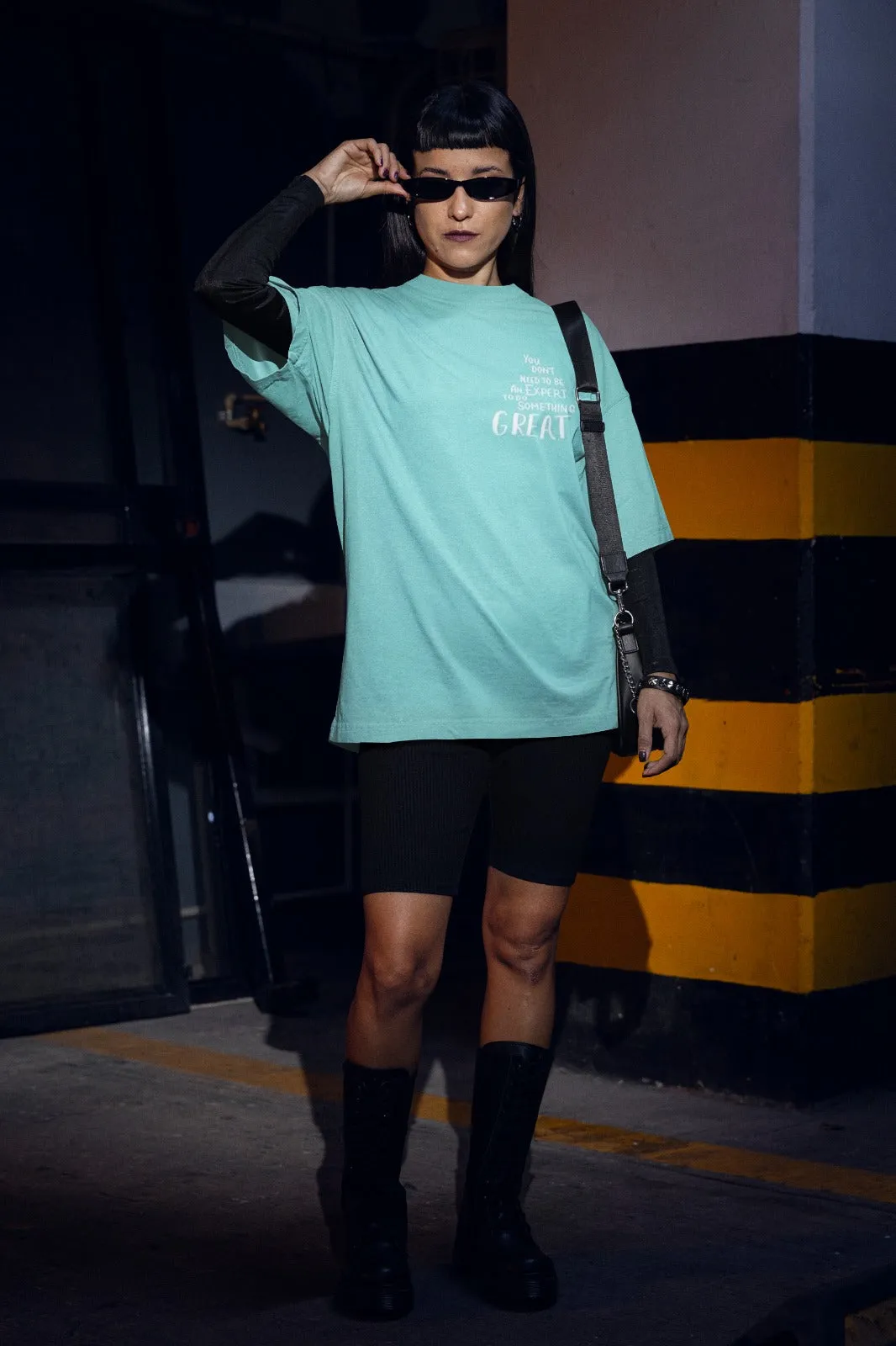 ANGAR Cotton Drop Shoulder Half Sleeves Oversized Fit GREAT Printed T-Shirt for Women