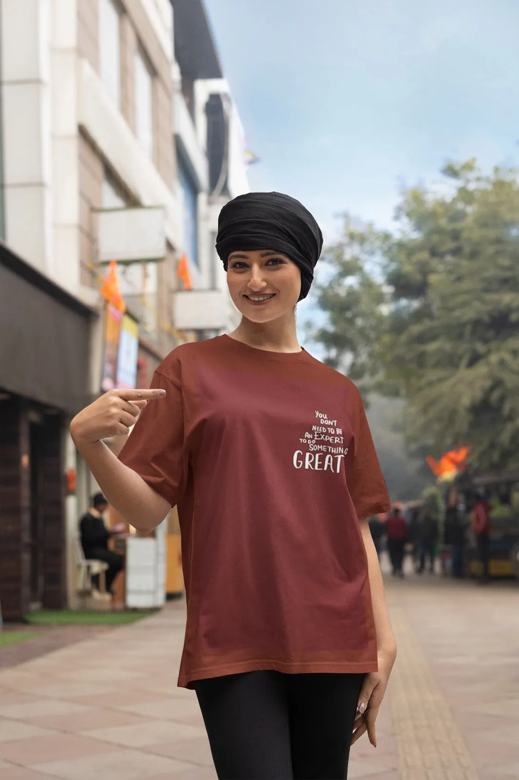 ANGAR Cotton Drop Shoulder Half Sleeves Oversized Fit GREAT Printed T-Shirt for Women