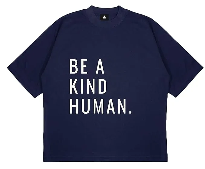 ANGAR Cotton Drop Shoulder Half Sleeves Oversized Fit KIND HUMAN Printed T-Shirt for Men