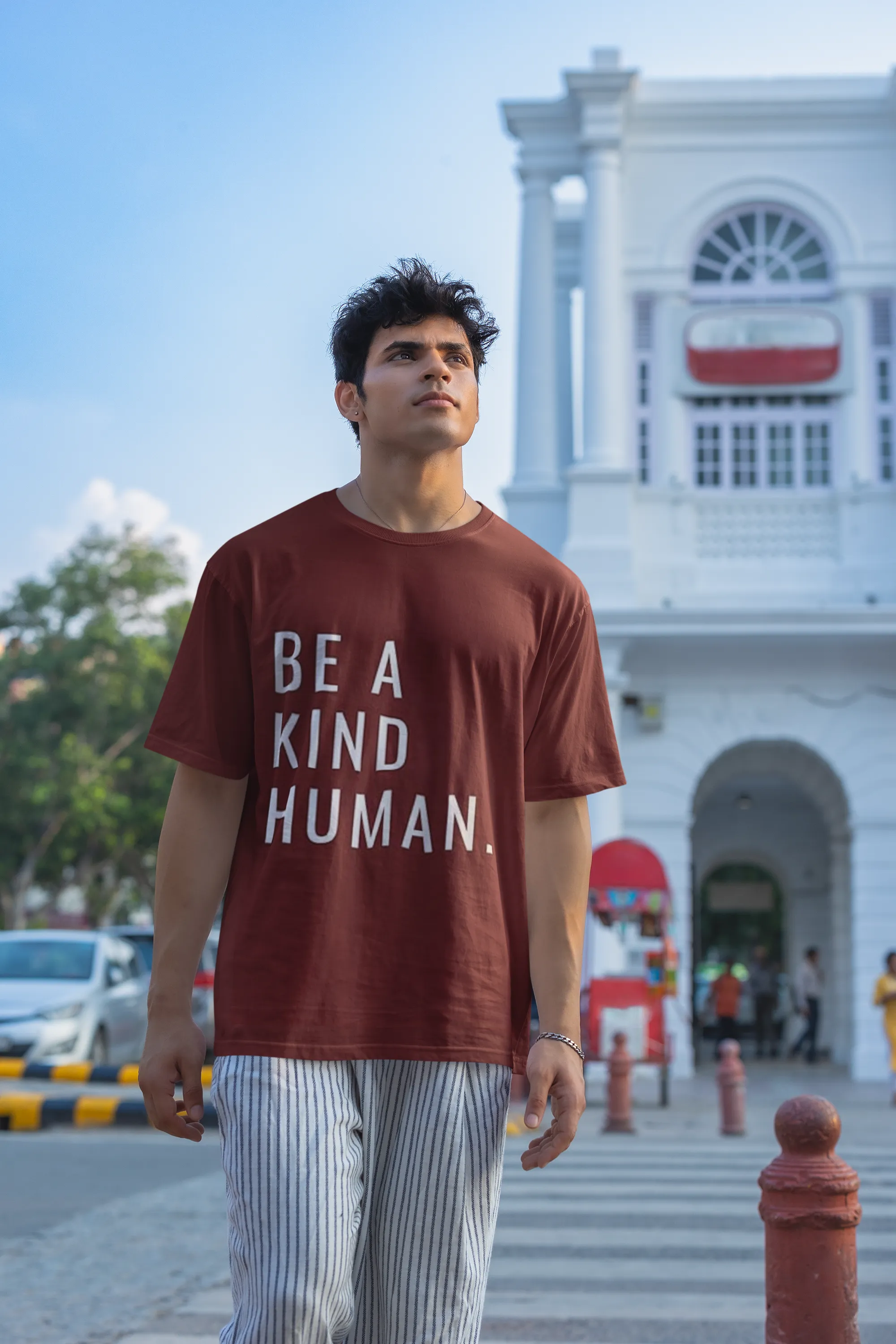 ANGAR Cotton Drop Shoulder Half Sleeves Oversized Fit KIND HUMAN Printed T-Shirt for Men