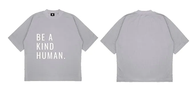 ANGAR Cotton Drop Shoulder Half Sleeves Oversized Fit KIND HUMAN Printed T-Shirt for Men