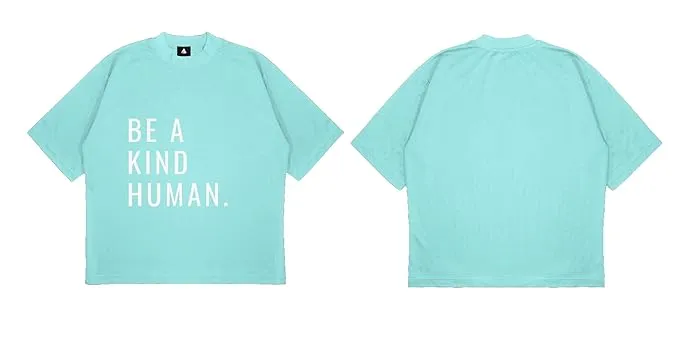 ANGAR Cotton Drop Shoulder Half Sleeves Oversized Fit KIND HUMAN Printed T-Shirt for Men