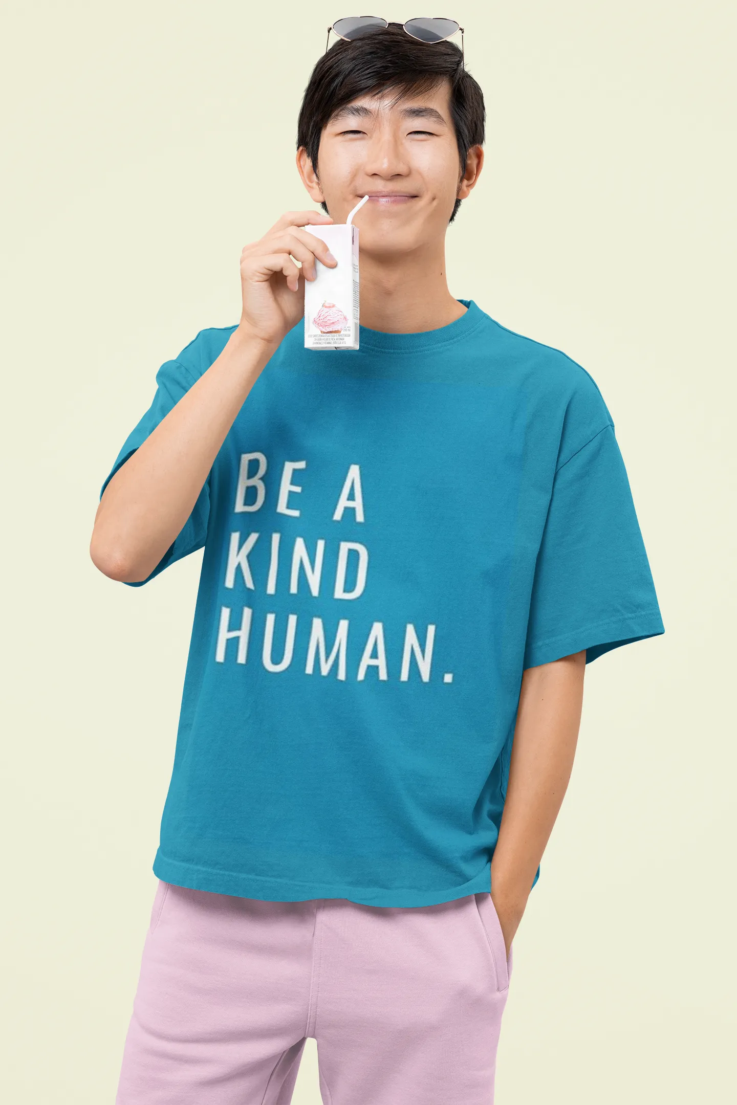 ANGAR Cotton Drop Shoulder Half Sleeves Oversized Fit KIND HUMAN Printed T-Shirt for Men