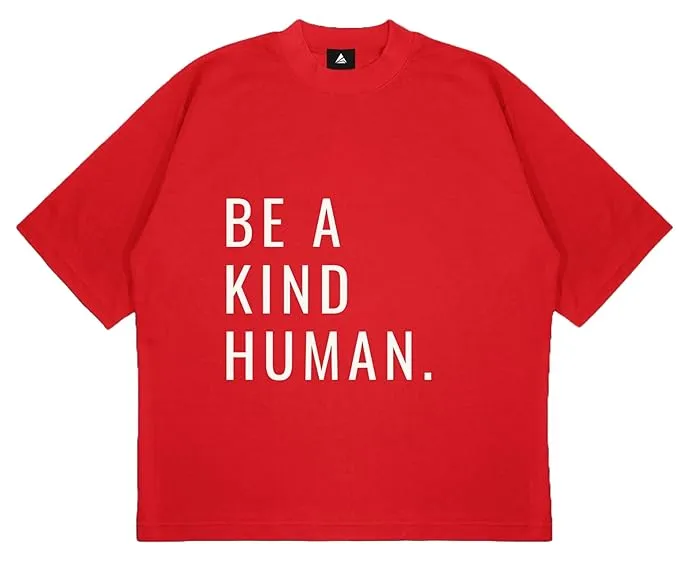 ANGAR Cotton Drop Shoulder Half Sleeves Oversized Fit KIND HUMAN Printed T-Shirt for Men
